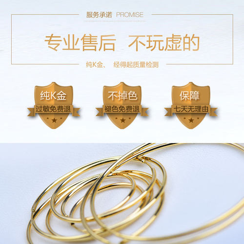 HC时尚韩国10K黄金耳钉女 轻奢百搭光面圆环素圈大耳环耳圈耳扣 - 图2