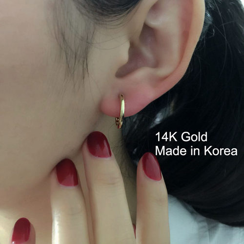 高级韩国流行10K 黄金耳环耳圈耳扣 粗款光面大耳圈 明星时尚 - 图1