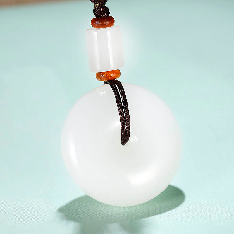 玉友和田玉羊脂玉平安扣吊坠男女款玉石项链玉器平安扣情侣款挂件 - 图3