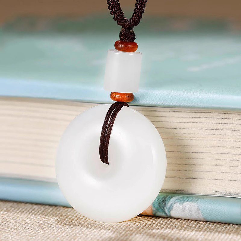 玉友和田玉羊脂玉平安扣吊坠男女款玉石项链玉器平安扣情侣款挂件 - 图0