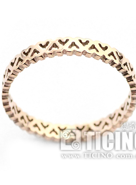 韩版玫瑰金心形镂空不褪色戒指