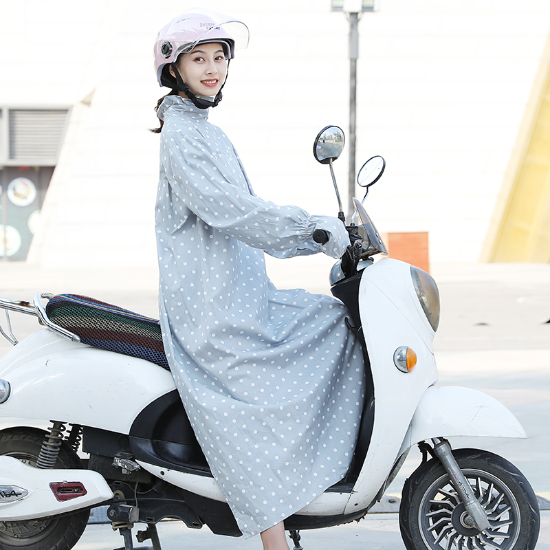 电动车防晒衣纯棉女夏季长款防紫外线全身骑车摩托车长袖披肩遮阳-图1