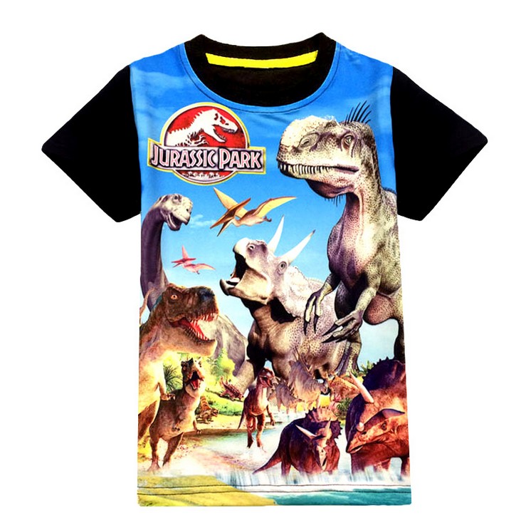 歐美兒童裝新款恐龍侏羅紀Jurassic World大小男童短袖純棉t恤衫