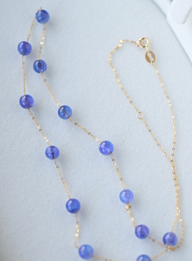 一斤钻戒 天然坦桑石项链典雅而浪漫晶体干净通透精致感十足18K金