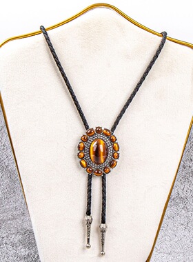 复古绿松石 & 虎眼石西部牛仔风 bolo tie 情侣款项链欧美领结