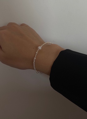 925纯银珍珠软手镯小众原创设计银饰天然淡水细手环气质定制法式