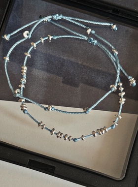 baby蓝碎银子纯银手绳可调节手链银饰细女新款极简约基础款百搭