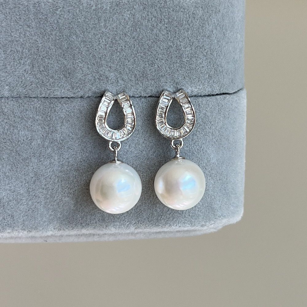 S925纯银 极亮正圆 极微暇 天然白色珍珠耳环耳钉10.4mm 方钻款,淘宝优惠券,粉丝福利购,淘宝优惠卷