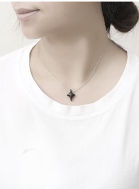 黑檀木纯银十字女原创项链