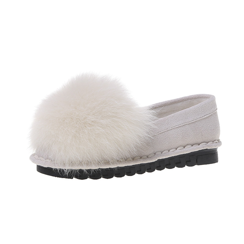 白色毛毛鞋女2024秋冬新款狐狸毛外穿单鞋软底百搭加绒豆豆鞋棉鞋,淘宝优惠券,粉丝福利购,淘宝优惠卷