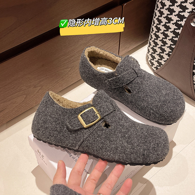 复古圆头毛毡加绒勃肯鞋女加绒秋冬季一脚蹬保暖棉瓢鞋毛呢乐福鞋,淘宝优惠券,粉丝福利购,淘宝优惠卷
