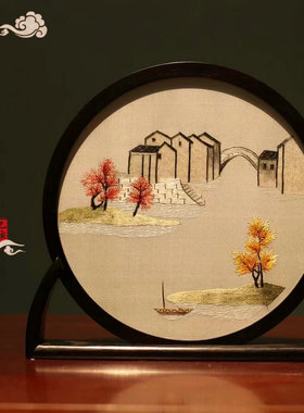 紫光檀纯手工苏绣双面绣摆件