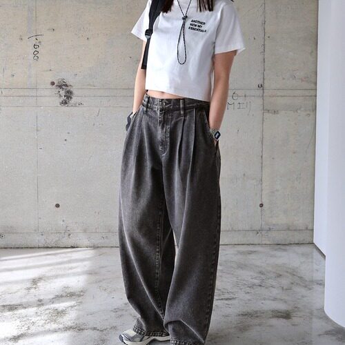 推荐！日单品牌夏季新品时尚百搭高腰水洗棉萝卜直筒牛仔裤29601