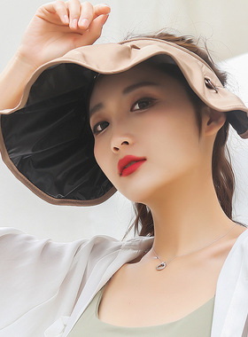 夏季女士防晒黑胶贝壳帽街头时尚发卡发箍遮阳帽夏天大檐空顶帽子