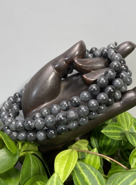 脂玉王朝新疆和田玉墨玉青花籽料卡8mm108颗圆珠项链多圈手链