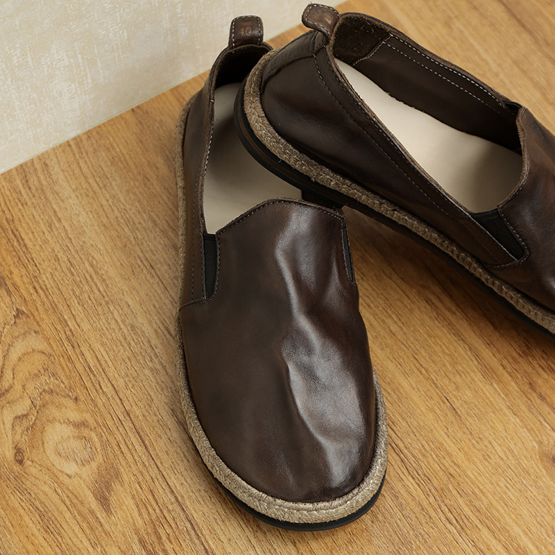 夏季马皮透气一脚蹬懒人鞋套脚软底复古休闲豆豆鞋渔夫鞋男乐福鞋,淘宝优惠券,粉丝福利购,淘宝优惠卷
