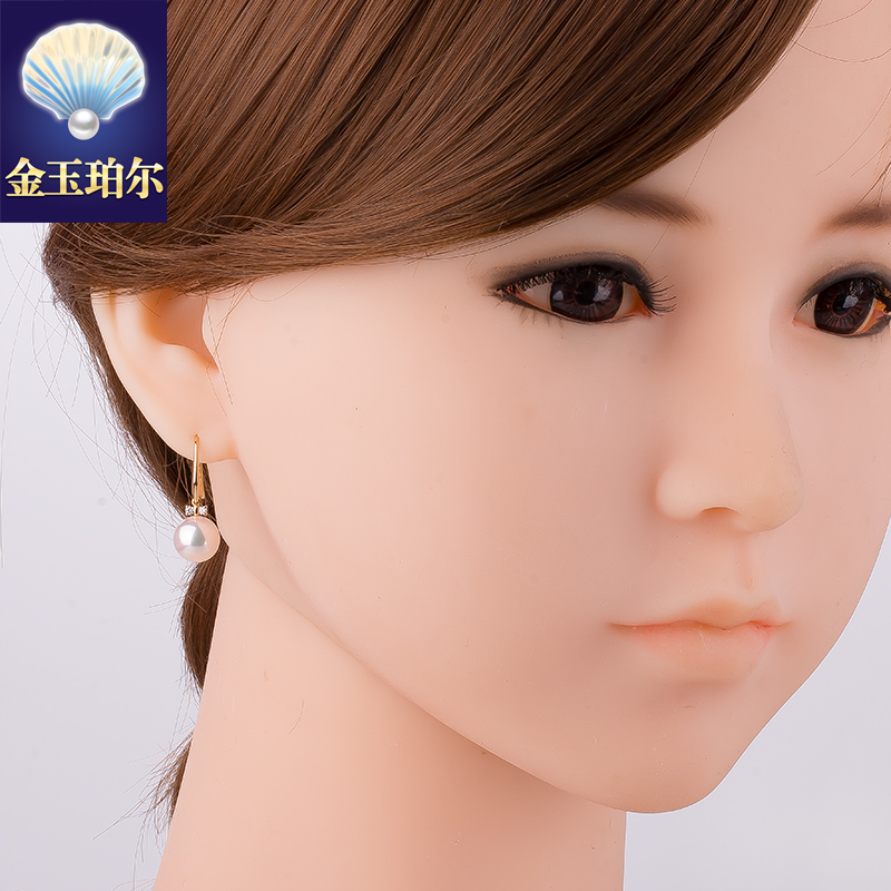 akoya海水珍珠耳钩天然日本珠耳钉耳环18k金蝴蝶结天女黄金玫瑰金 - 图1