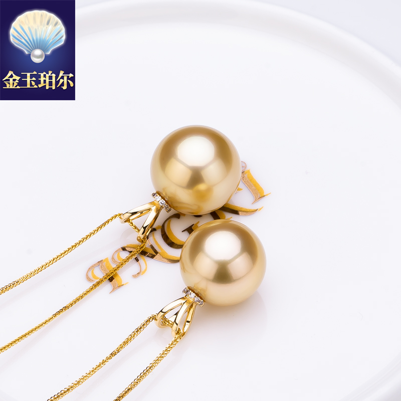 天然色南洋金珠吊坠18K黄金钻石海水珍珠项坠项链兔头耳简约百搭_虎窝淘