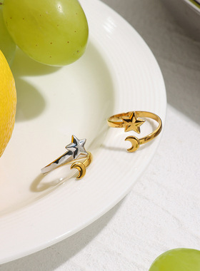 拼色戒指钛钢不掉色开口指环