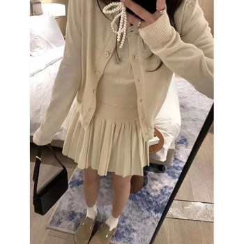 NORA STUDIO Sheep wool knitted suit for women spring new cardigan short-sleeved bottoming skirt set three-piece