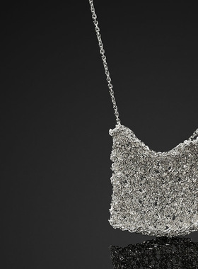 以色列小众设计感钱袋子项链925通体纯银手工编织包包毛衣链颈链