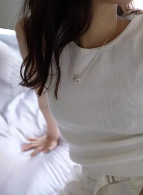 韩国小众设计925银交叉爱心项链实心心形吊坠时尚百搭浪漫情人节