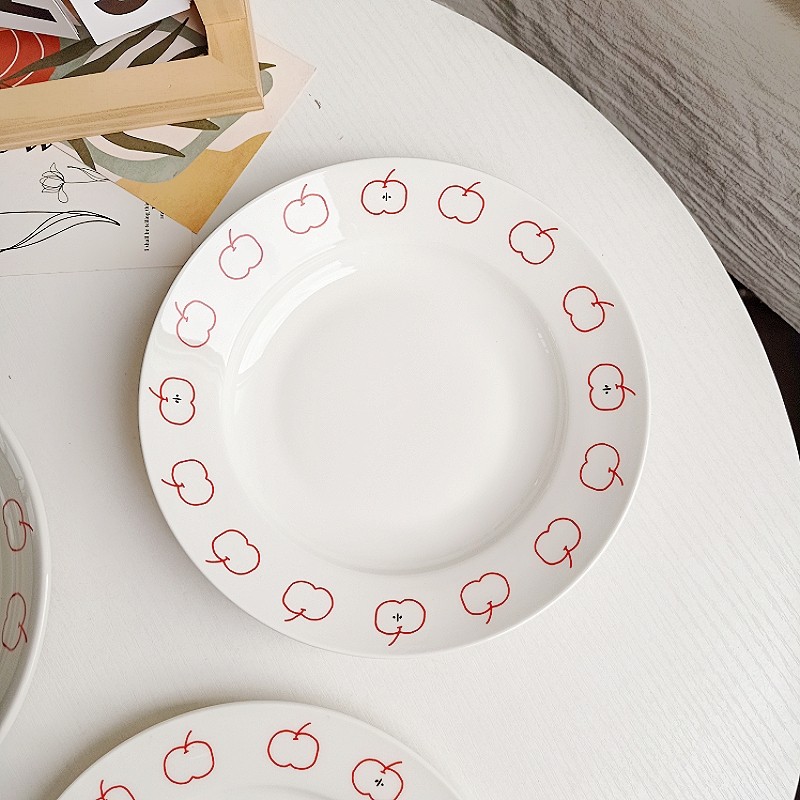 简约红苹果陶瓷盘子碗套装 家用餐盘饭盘平盘日式斗笠碗嗦粉送礼,淘宝优惠券,粉丝福利购,淘宝优惠卷