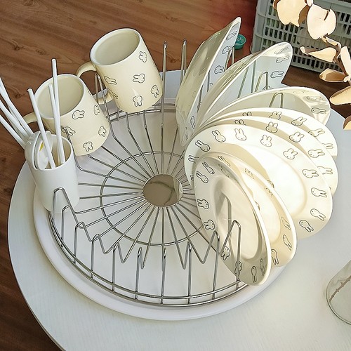 意大利同款304不锈钢碗架厨房台面沥水收纳架圆形餐具置物架家用 - 图0