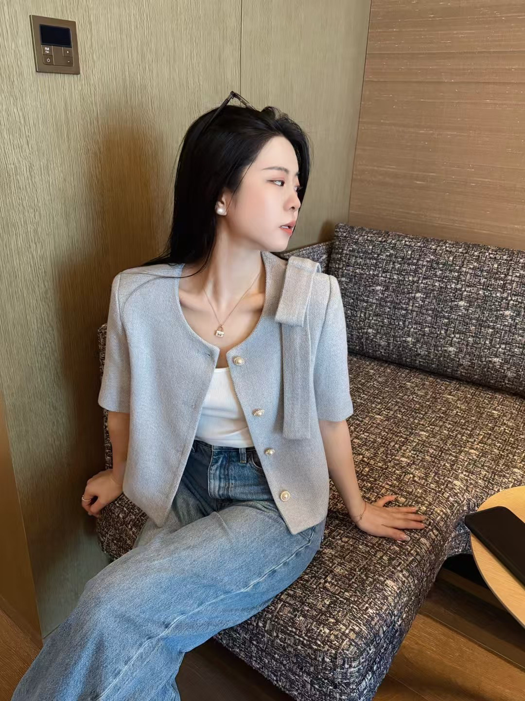 小香风短款外套女新款显瘦高级感新款法式精致气质短袖开衫上衣,淘宝优惠券,粉丝福利购,淘宝优惠卷