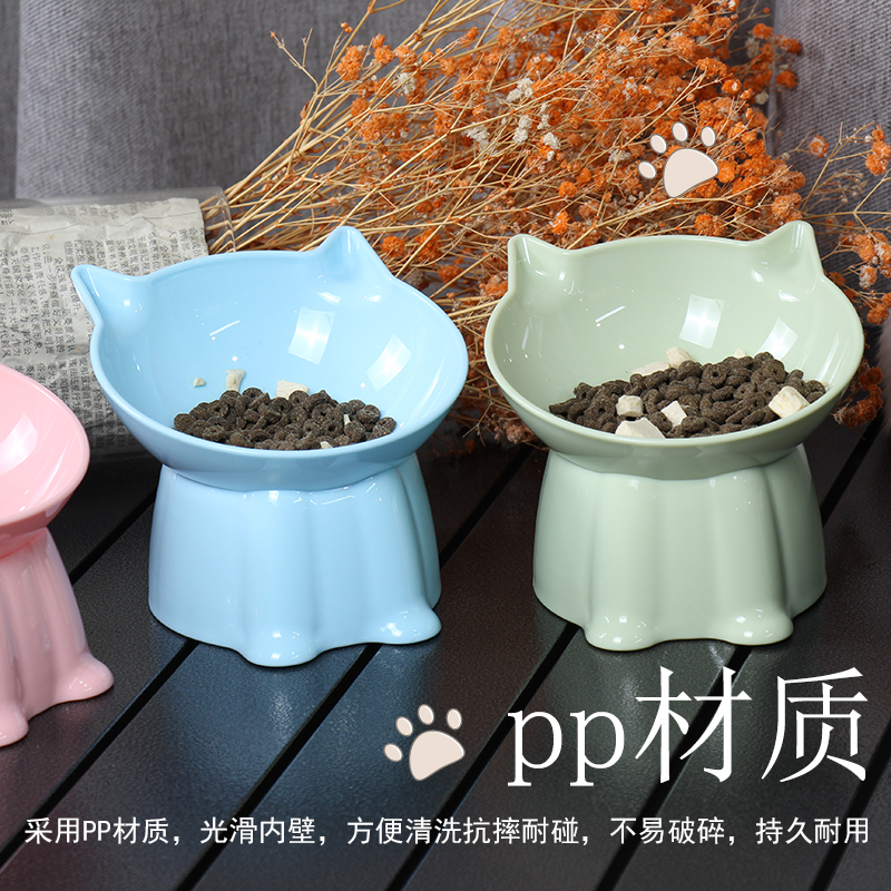 大号绿色猫碗塑料水碗宠物喝水碗斜口猫食盆猫盆猫咪保护颈椎黑碗-图2