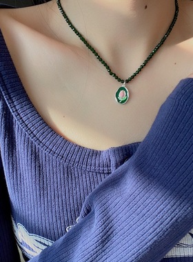 绿色郁金香项链通体925银