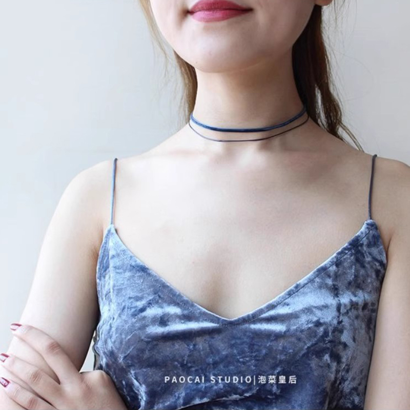 叠戴丝绒简约百搭手工脖子颈饰品项链锁骨链学生项圈女颈带choker - 图0