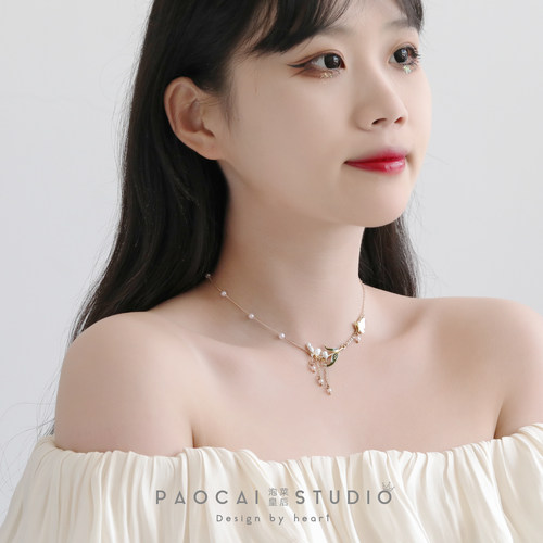 原创设计风铃花朵超仙项链女锁骨链森系百搭少女心项圈颈链choker - 图1