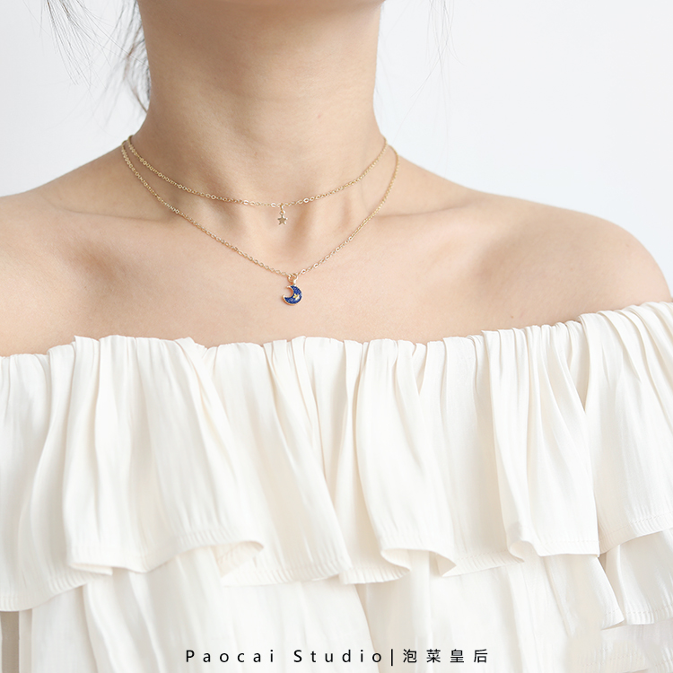 颈链 原创设计双层个姓月亮星球锁骨链女项链网红 极简星空 ins 颈链 原创设计双层个姓月亮星球锁骨链女项链网红 极简星空 ins