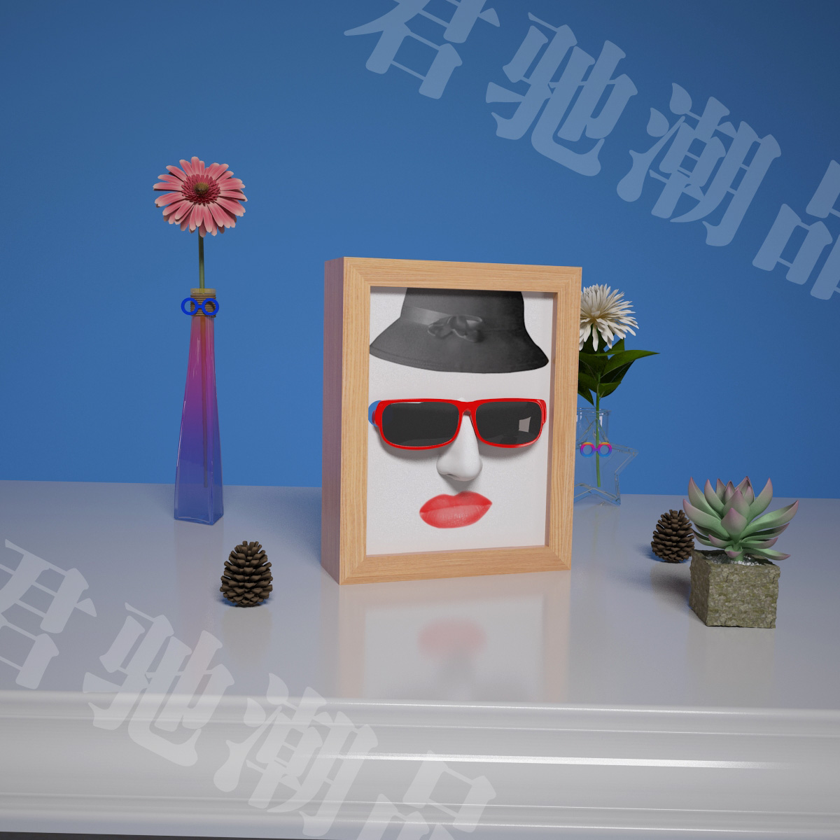 君驰潮品 特色3D立体相框眼镜店装饰画挂画相框画墙画眼镜道具 - 图1