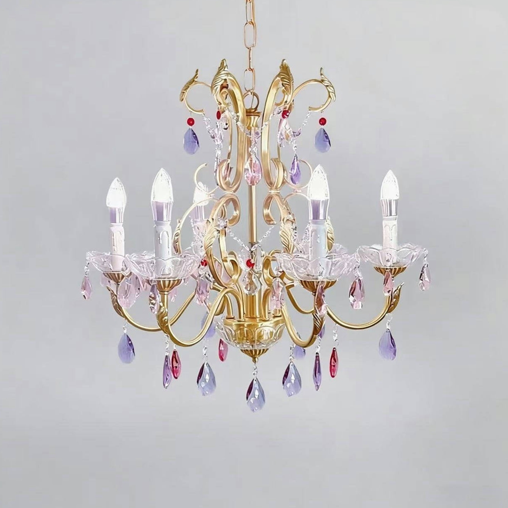 SY欧法式梦幻紫全铜水晶吊灯浪漫奢华复古别墅客厅公主房间卧室灯 - 图1