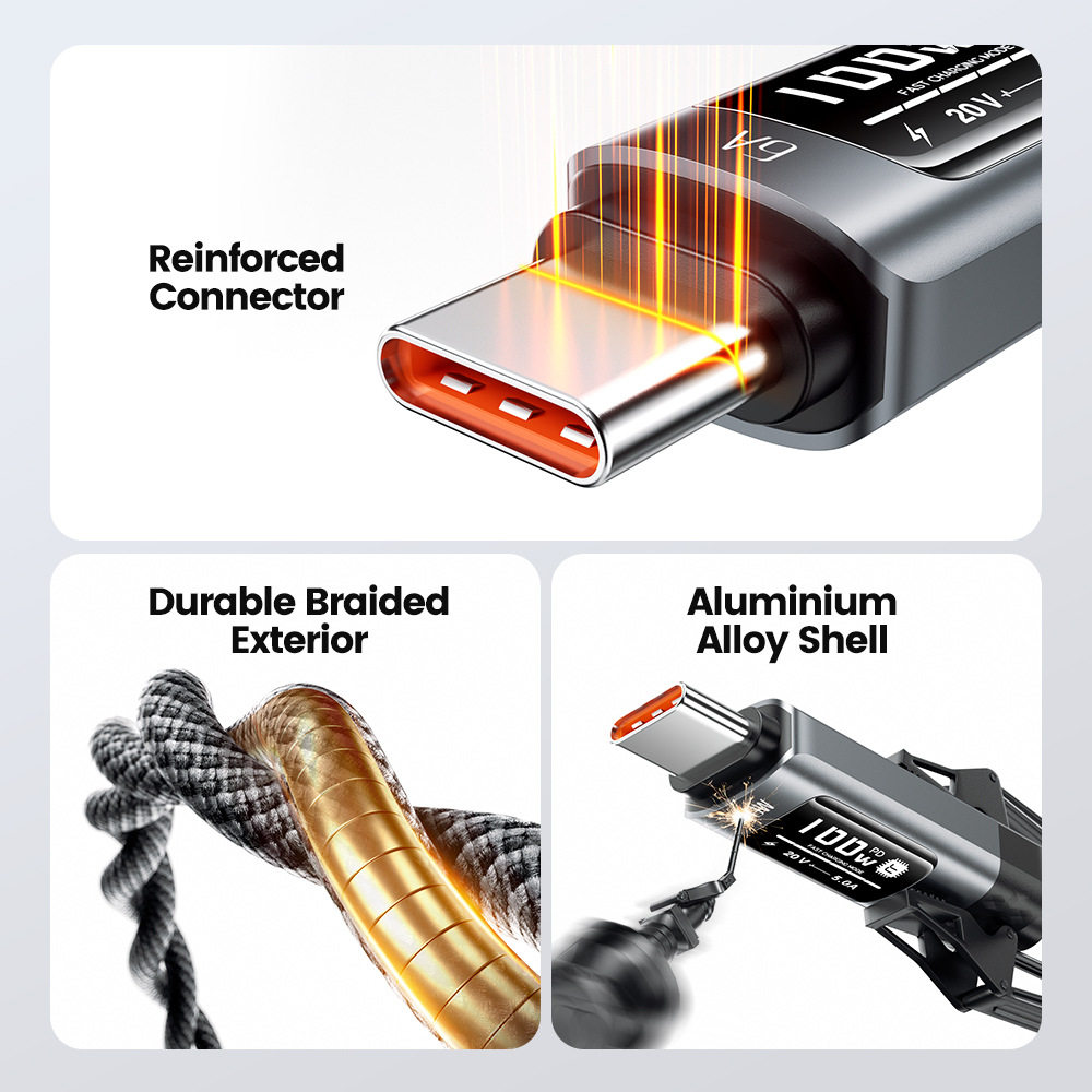 oled点阵数显功率100W双头type-c编织数据线手机平板电脑数码设备USB快充线,淘宝优惠券,粉丝福利购,淘宝优惠卷