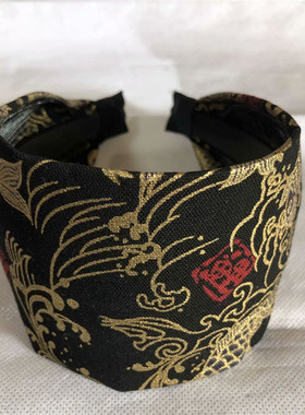 日系和风烫金印花带齿发箍宽边