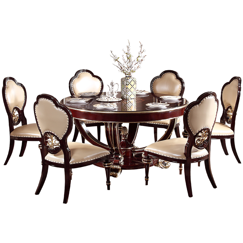 简欧圆形餐桌椅组合美式简约实木欧式大小户型家用法式新古典圆桌 - 图3