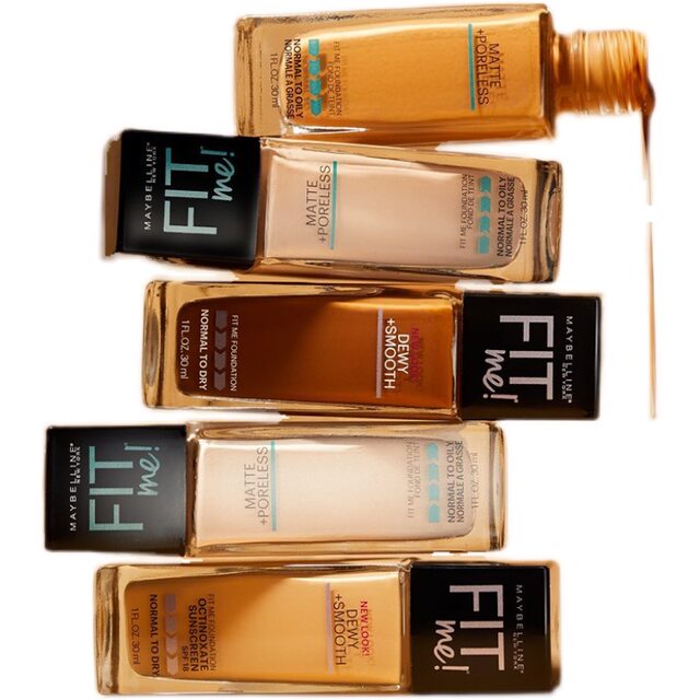 ພື້ນຖານຂອງແຫຼວ Maybelline fitme tanning ກັບປັ໊ມຄວາມກົດດັນ