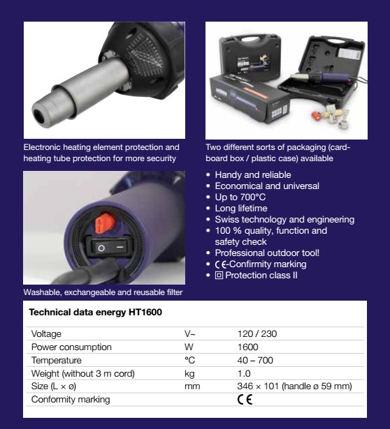 瑞士正品WELDY直筒热风枪焊机HT1600瓦PP PE PVC PFA四氟塑料焊枪 - 图2