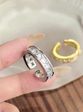 小红书爆款方形排钻简约满天星设计日常百搭高级感开口戒指批发