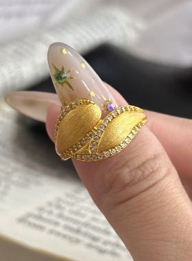 精工爆款点钻爆闪拉丝环环相绕叶子戒指中古风重工指环