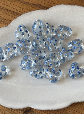 DIY手工手作耳环材料玻璃爱心波点蓝色波点海洋灯工珠 12mm