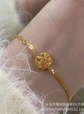 黄金色小方糖项链 沙金戒指锁骨链拉丝方形闪耀吊坠颈饰套链首饰