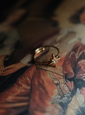 钛钢包18k金八芒星可调节戒指