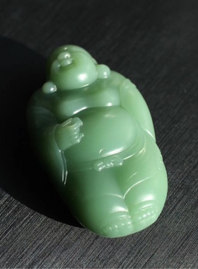 弥勒佛保证收藏品新疆和田夹层料老坑粉绿无结构碧玉佛带证书