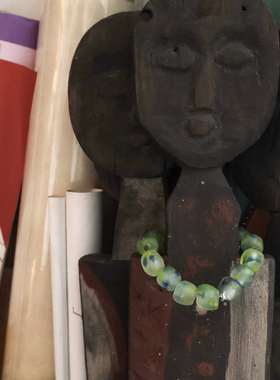 非洲旅行带回孤品西非绿色冰皮绿色老琉璃部落手链