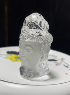 天然白水晶观音首吊坠男女本命年吉祥挂饰守护神观音头小摆件车挂