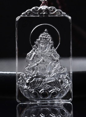 天然白水晶金刚萨埵吊坠男女款守护神菩萨珠宝饰品护身项链坠挂件